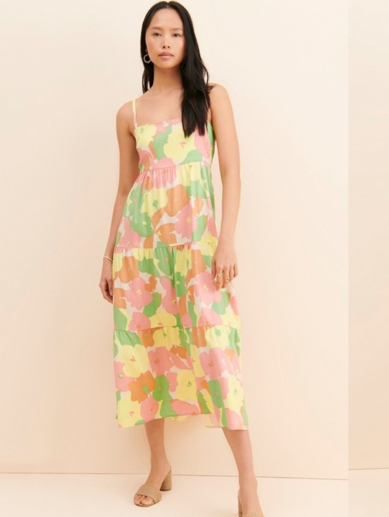 Sanctuary Dresses & Skirts - SANCTUARY Getaway Floral Smocked Back Spaghetti Strap Tiered Midi Dress Size L